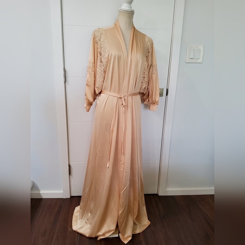 Vintage Olga Nylon Belted Maxi Robe Size M